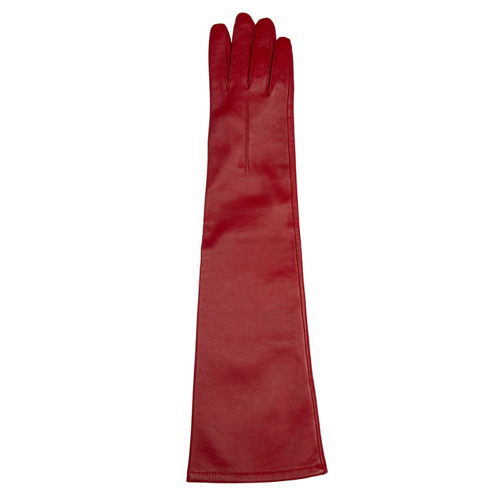 Women's Single Long Above-Elbow Lined Leather Gloves Wine right