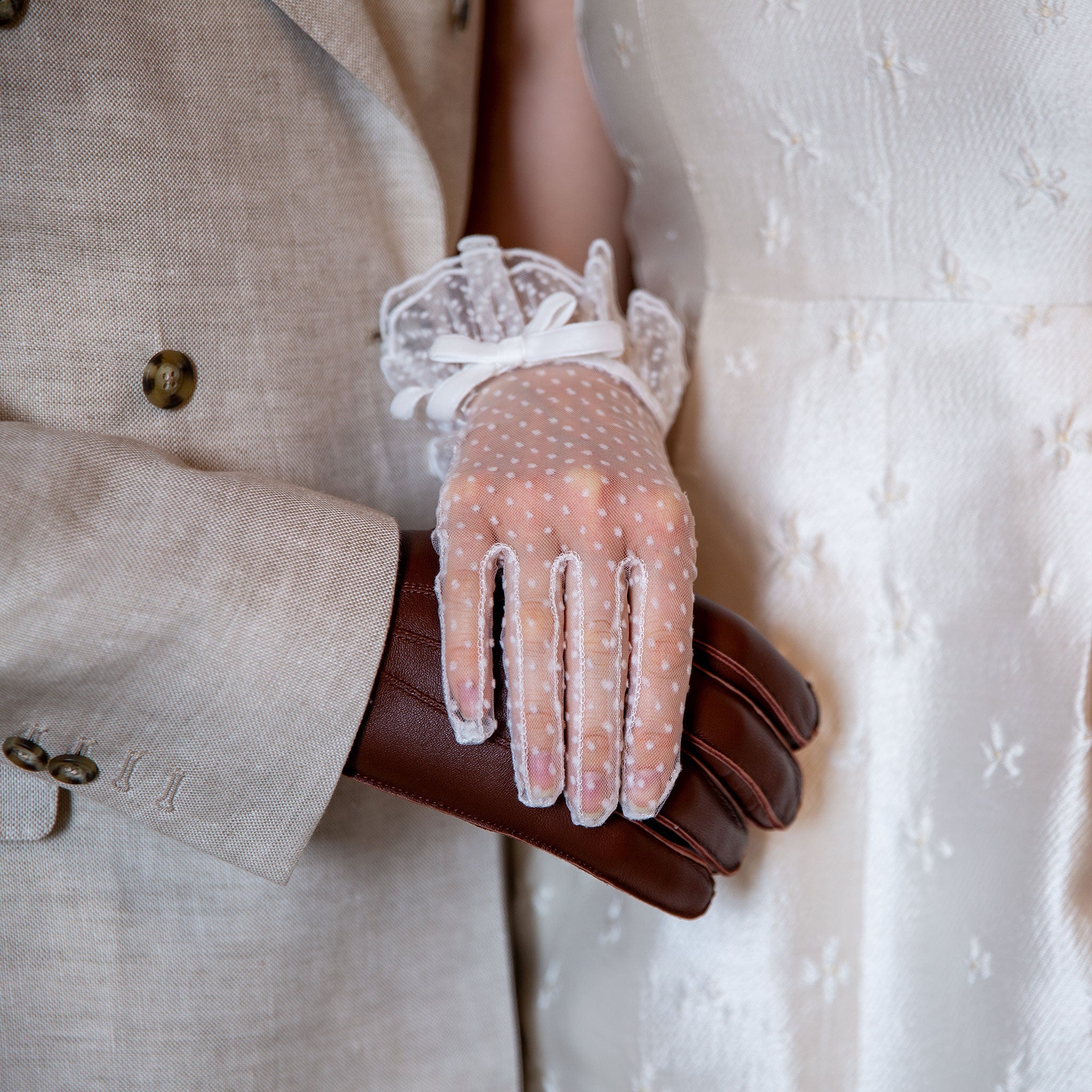 Dents Women's Spotty Tulle Gloves with Double Cuff & Bow Dents Women's Spotty Tulle Gloves with Double Cuff & Bow