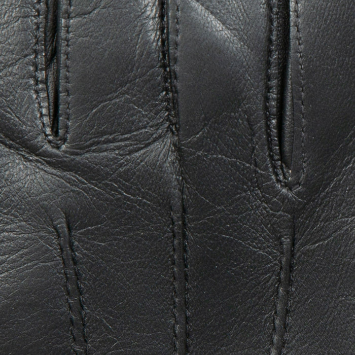 Women's Black Three Point Lined Leather Gloves Fingers