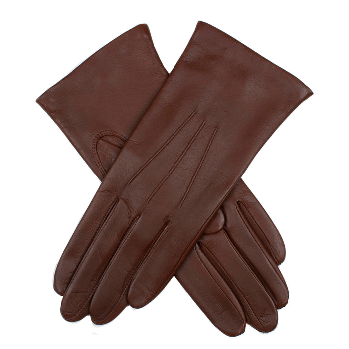 Women's Chestnut Three Point Lined Leather Gloves