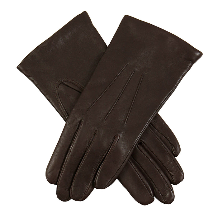 Women's Mocca Three Point Lined Leather Gloves