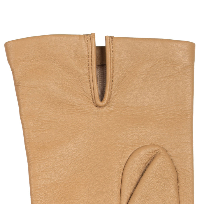 Women's Three Point Silk-Lined Leather Gloves Toffee left cuff