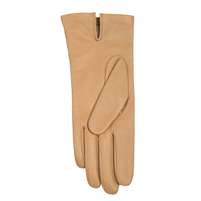 Women's Three Point Silk-Lined Leather Gloves Toffee left