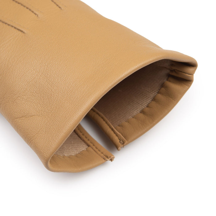 Women's Three Point Silk-Lined Leather Gloves Toffee open cuff