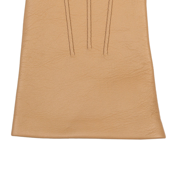 Women's Three Point Silk-Lined Leather Gloves Toffee right cuff