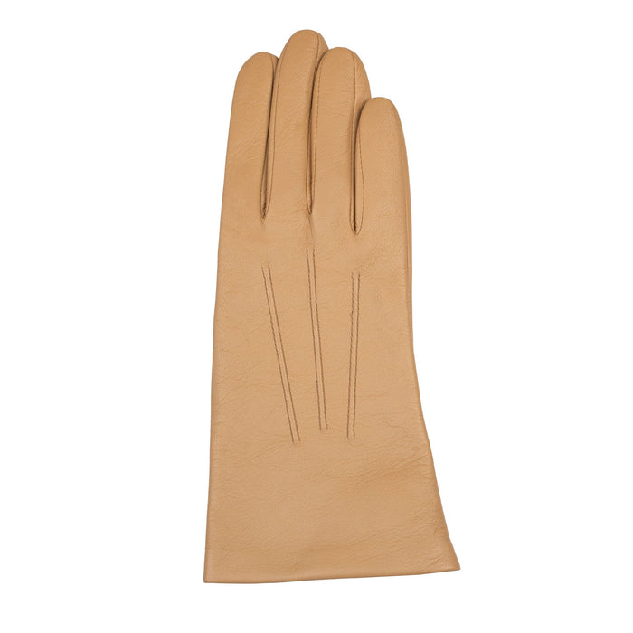 Women's Three Point Silk-Lined Leather Gloves Toffee right