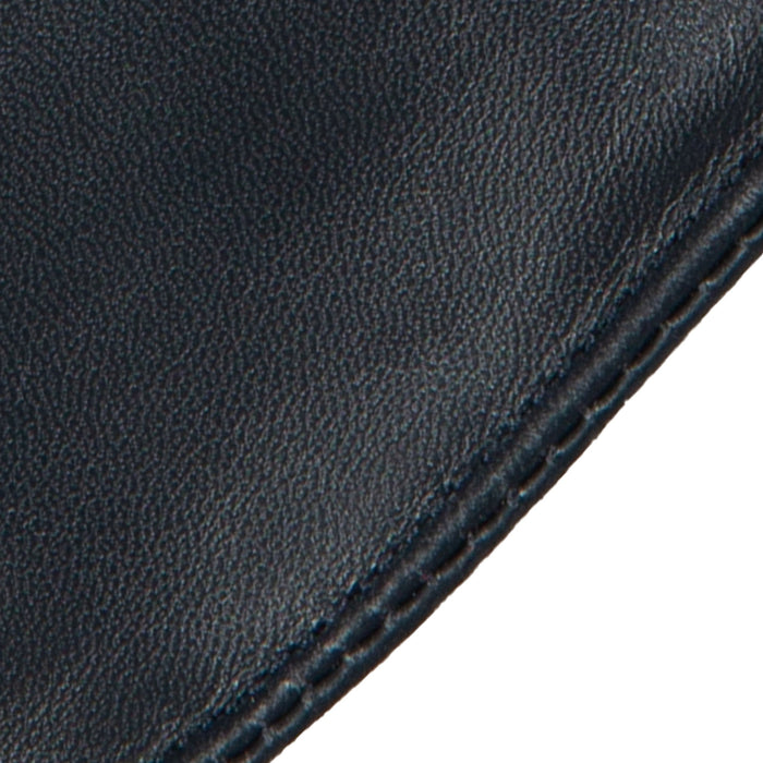 Women's touchscreen single-point faux fur lined leather gloves in navy closeup