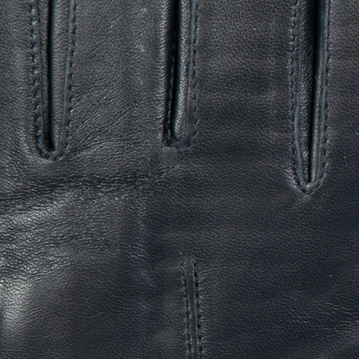 Women's touchscreen single-point faux fur lined leather gloves in navy fingers