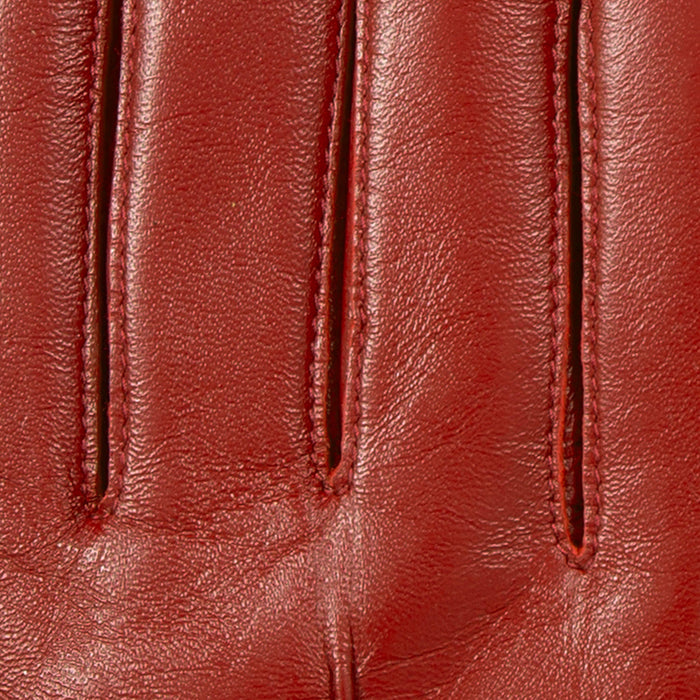 Women's touchscreen single-point faux fur lined leather gloves in berry fingers