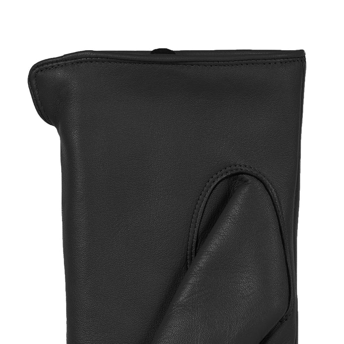 Women's touchscreen single-point faux fur lined leather gloves in black left cuff
