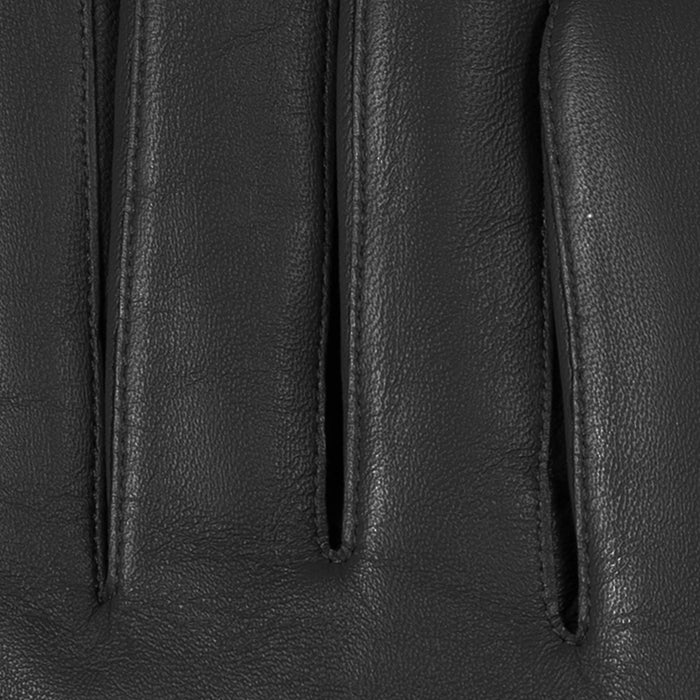 Women's touchscreen single-point faux fur lined leather gloves in black fingers