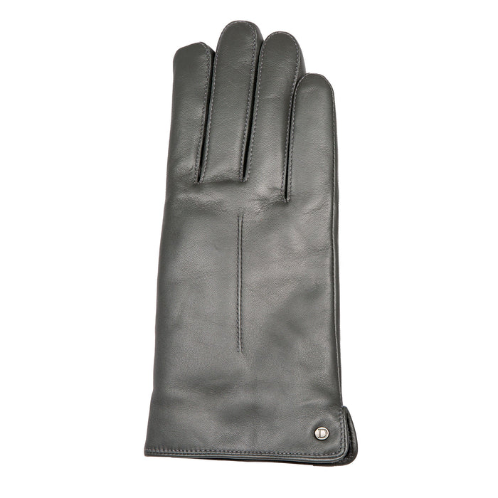Women's Charcoal Touchscreen Single Point Faux Fur Lined Leather Gloves Right Hand