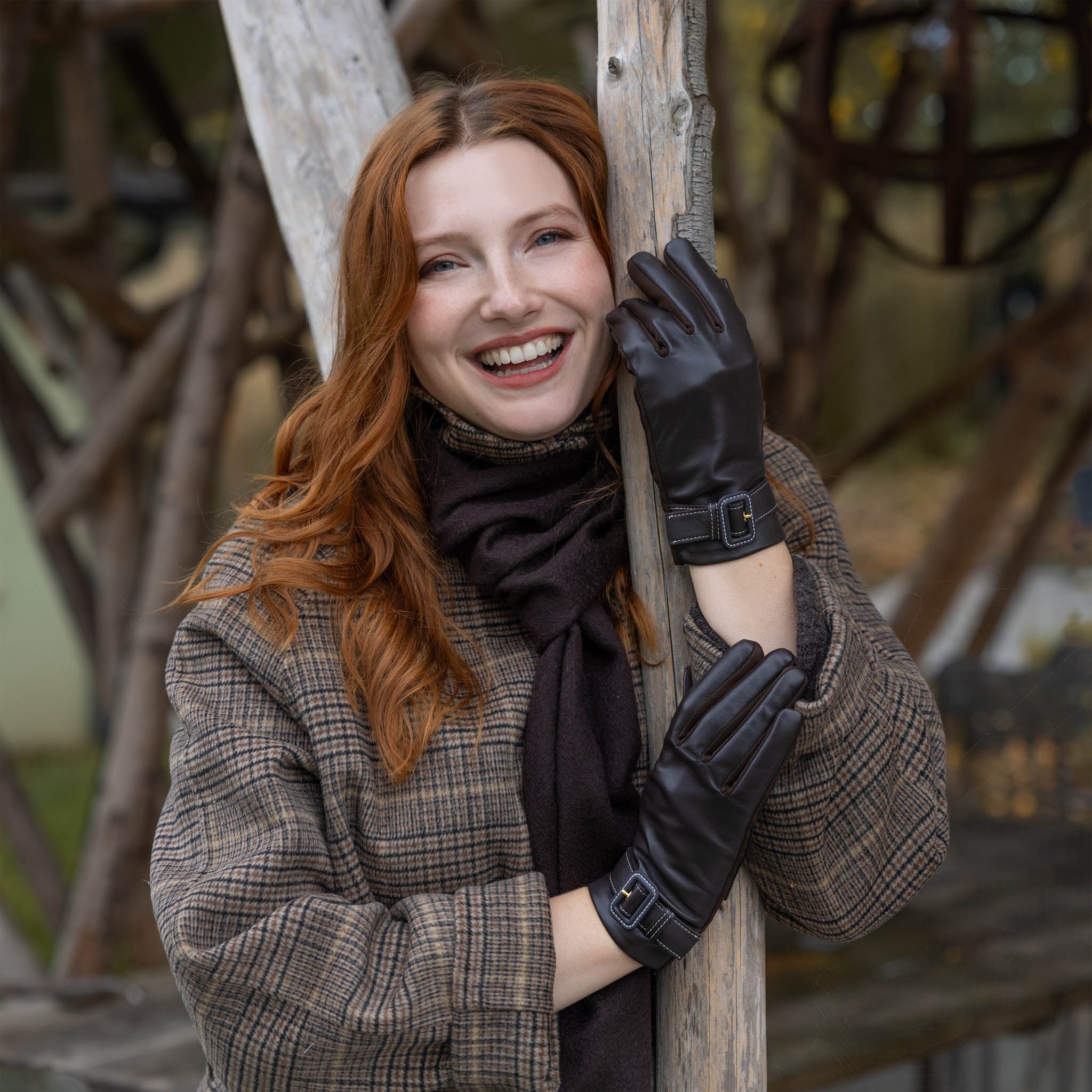 Women's Water-Resistant Faux Silk-Lined Leather and Fabric Gloves
