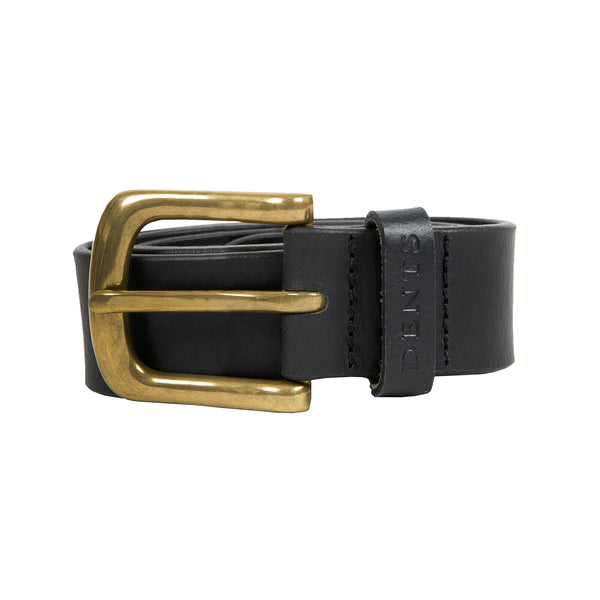 Black Leather Belt With Brass Double G Buckle