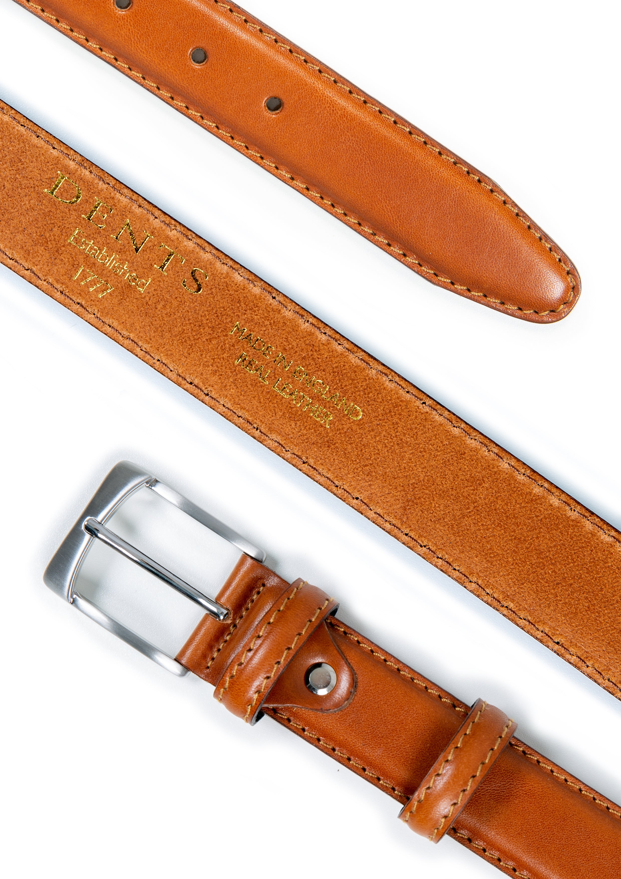 Mens Heritage Lined Full-Grain Leather Belt with Satin Nickel Buckle and Stitched Edge, Tan / S Mens Heritage Lined Full-Grain Leather Belt with Satin Nickel Buckle and Stitched Edge, Tan / S