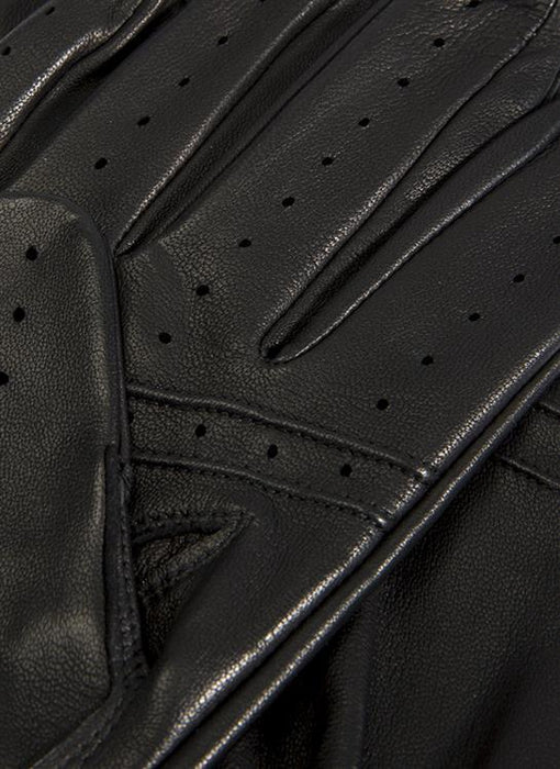 mens black three point leather driving gloves fingers closeup