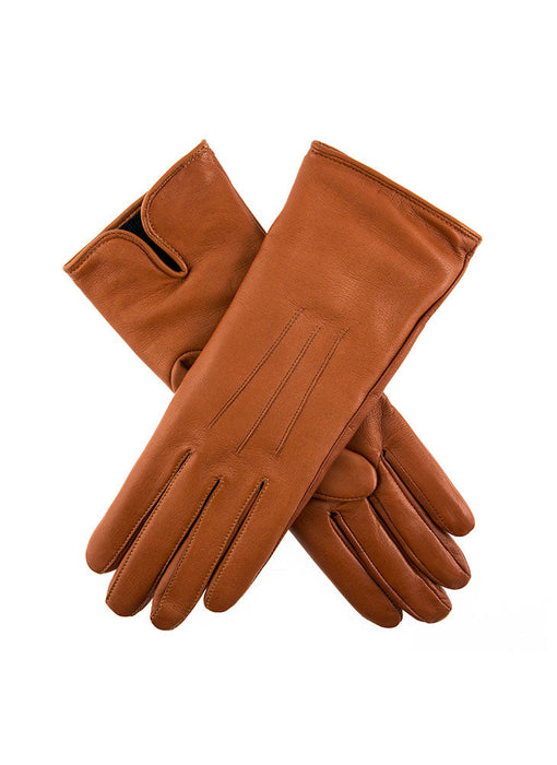 Women's Heritage Three-Point Cashmere-Lined Leather Gloves cognac