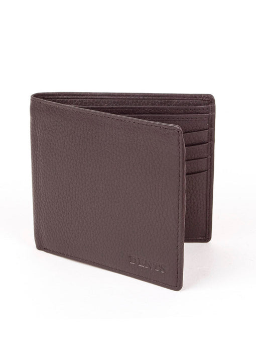 Men's Chocolate Slim Pebble Grain Leather Bifold Wallet with RFID Blocking