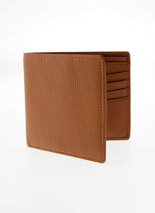 Men's Cognac Slim Pebble Grain Leather Bifold Wallet with RFID Blocking