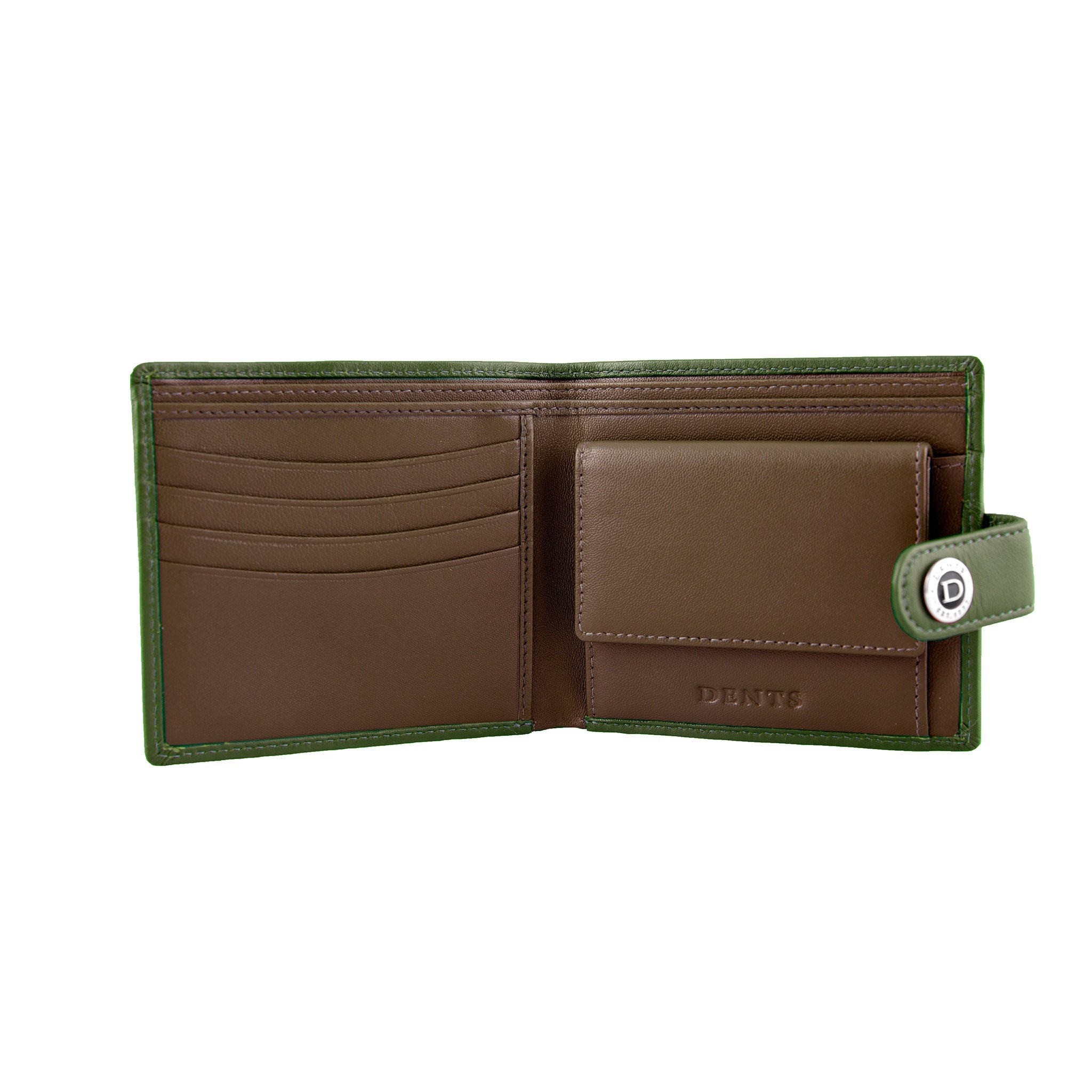 Wallet for bills and coins, Genuine Cow Leather wallet in green and camel,  handcrafted wallet