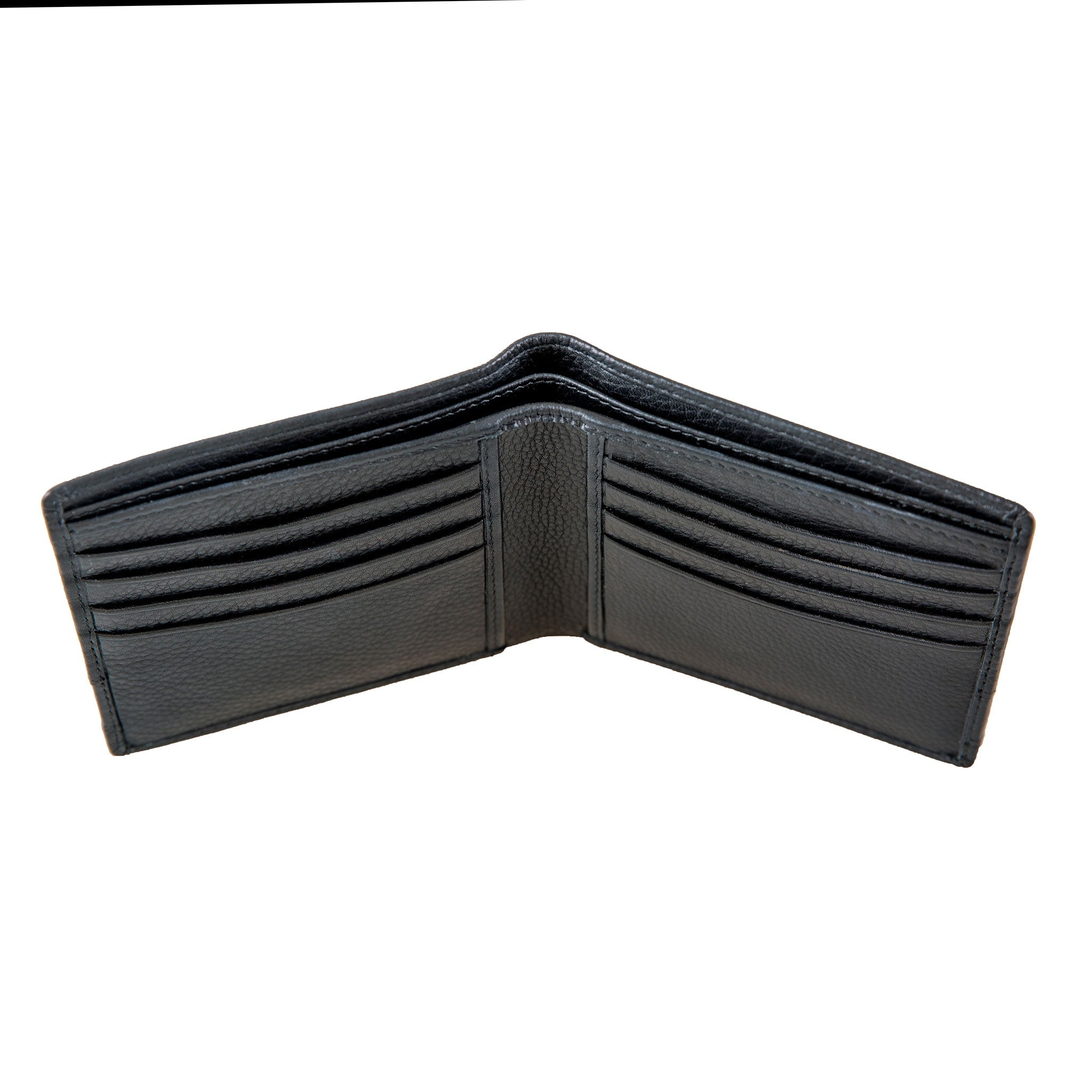 Large RFID Blocking Men's Bifold Leather Wallet Vertical Layout Black