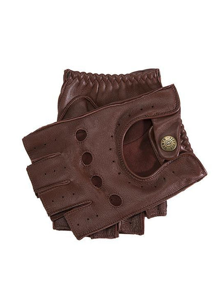 brown leather fingerless gloves