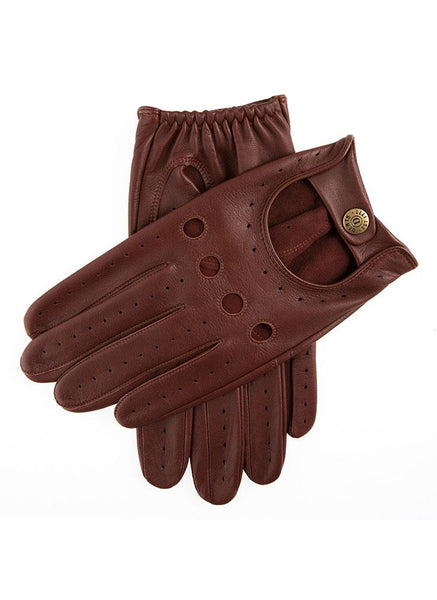 Men's leather driving gloves in English tan brown