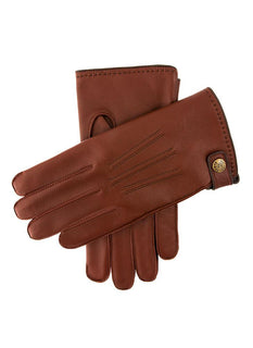 Men's Three-Point Lambswool-Lined Leather Gloves with Stud Tab