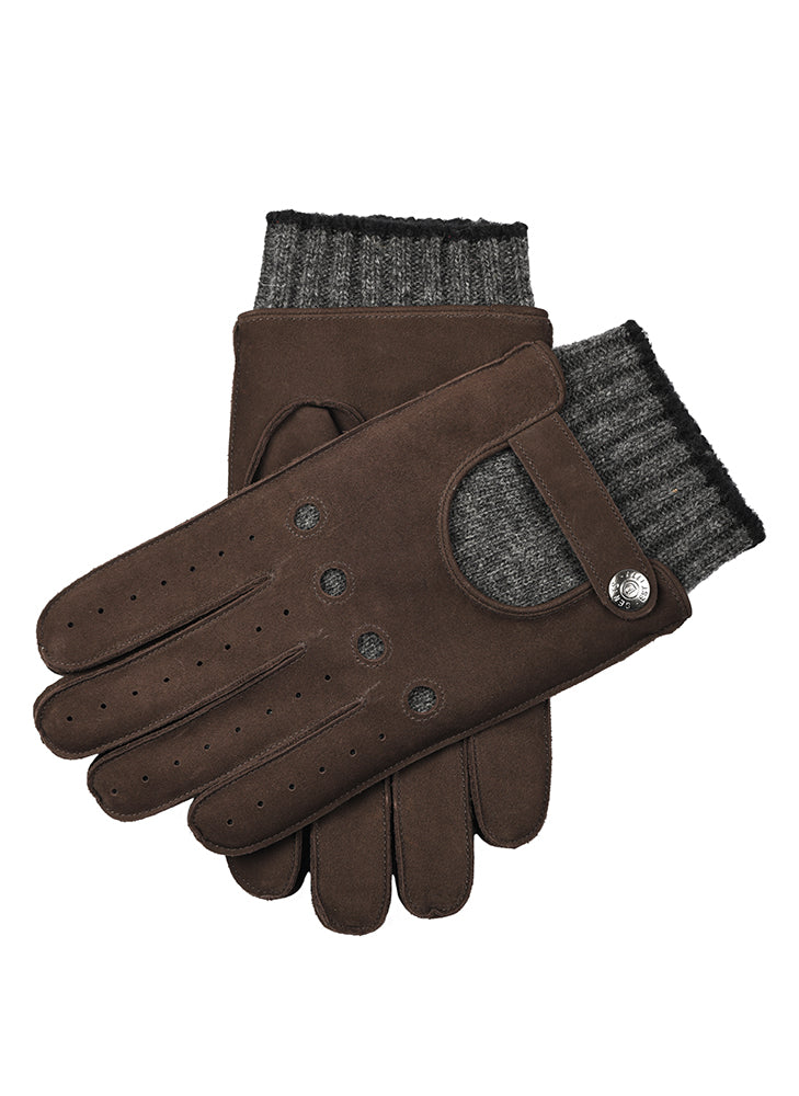 Men’s Water-Resistant Wool Blend-Lined Nubuck Leather Gloves with Knitted Cuffs, Brown/Charcoal / XL