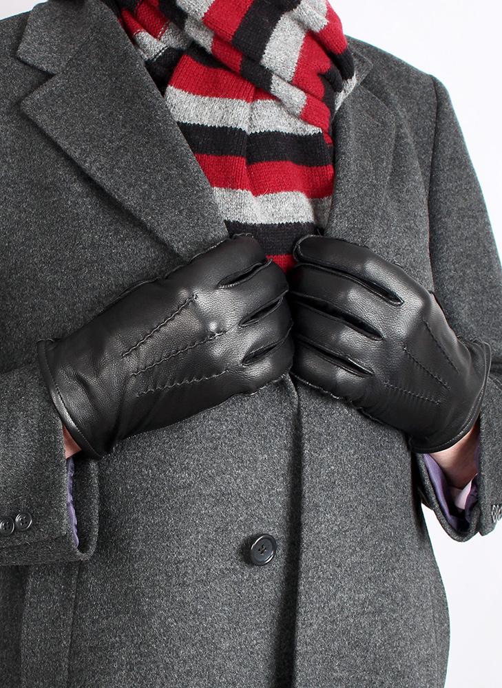 Men's Three-Point Lined Leather Gloves, Black / XL Men's Three-Point Lined Leather Gloves, Black / XL