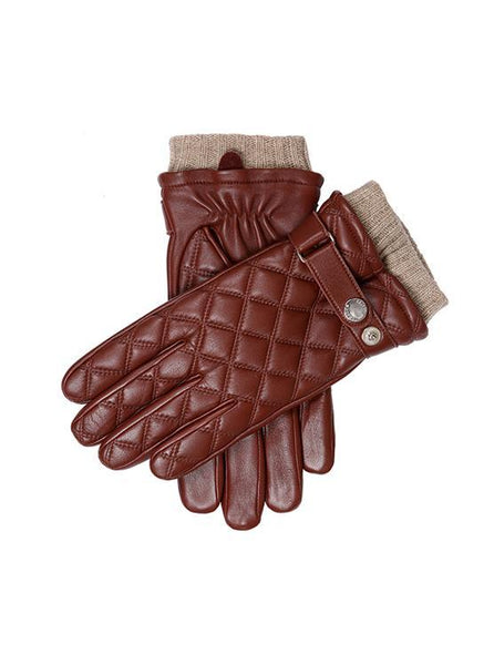 Men's Wool-Lined Quilted Leather Gloves with Knitted Cuffs