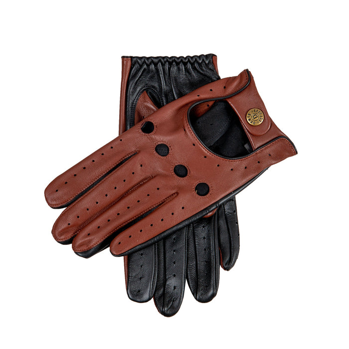 Men's Touchscreen Leather Driving Gloves Black and English Tan