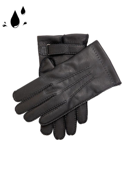 Men's Water-Resistant Handsewn Three-Point Wool-Lined Goatskin Leather Gloves