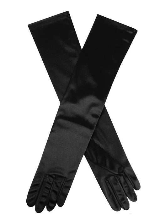 black satin gloves for dress Satin Opera Length Gloves- Black