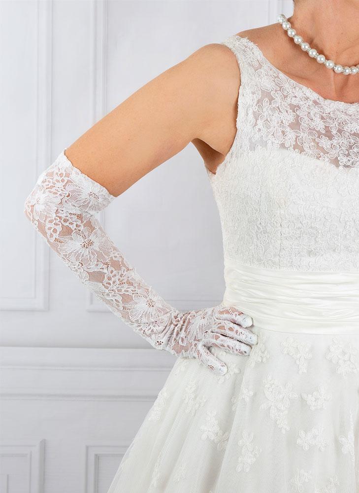 DreamHigh Bridal Beads Lace Embroidery Fingerless Gloves For Wedding At