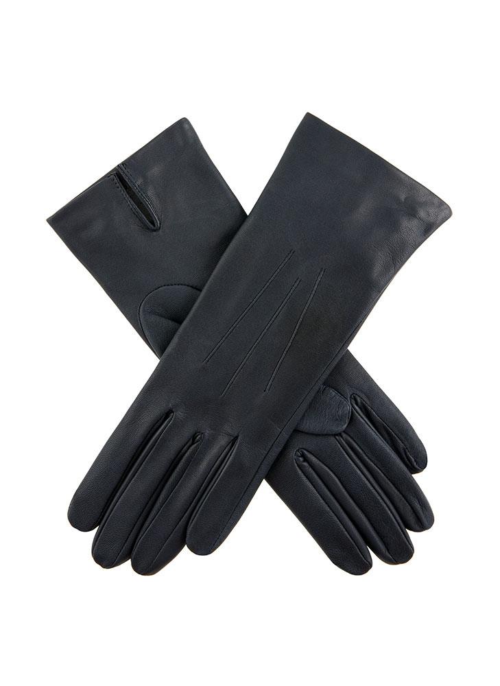 Black leather and silk gloves