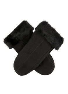 Women's black sheepskin mittens