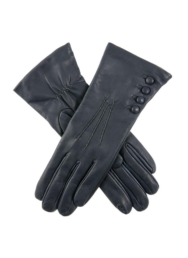 Women's Three-Point Cashmere-Lined Leather Gloves with Buttons | Dents