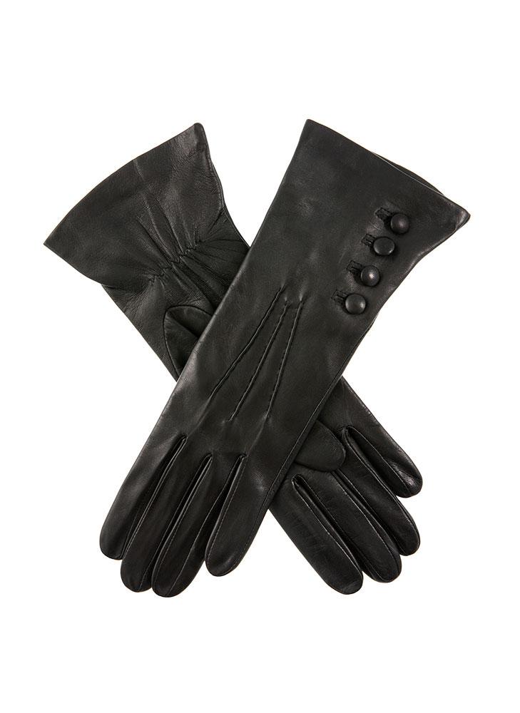 Long Black Leather Gloves - Silk Lined X-Large (8.5)