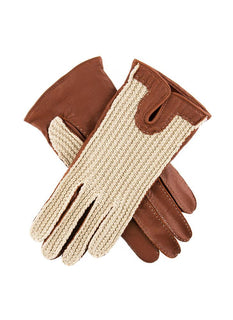 Women's Handsewn Crochet-Back Imitation Peccary Leather Driving Gloves