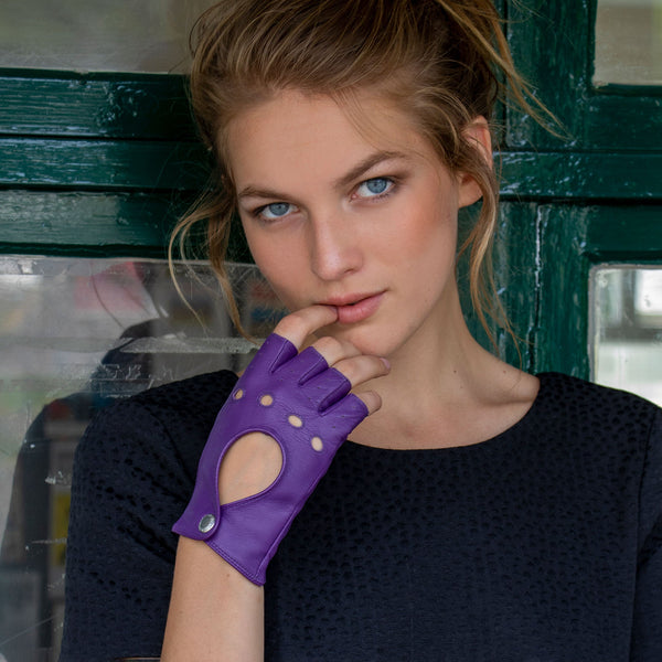 Women’s Fingerless Leather Driving Gloves, Cognac / L