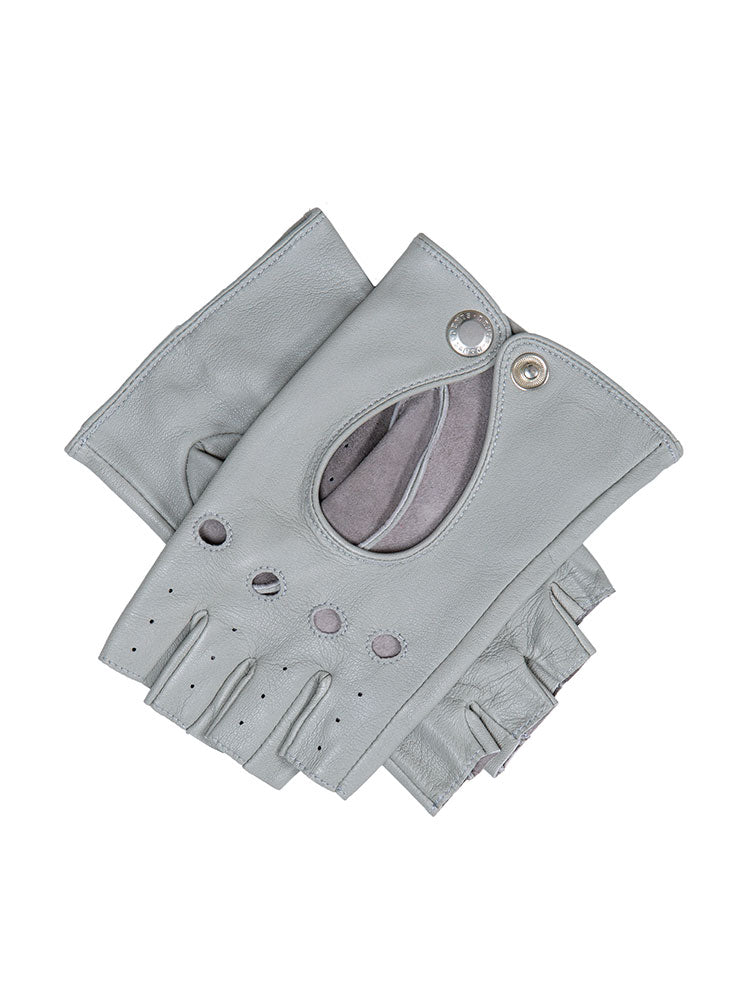Women’s Fingerless Leather Driving Gloves, Dove Grey / L