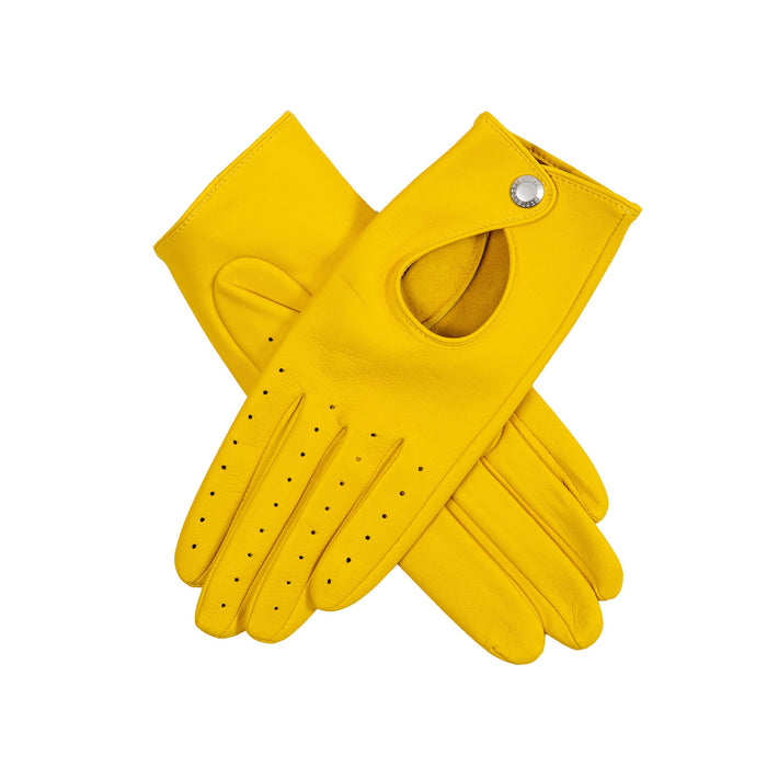 Women's Lined Leather Driving Gloves Yellow