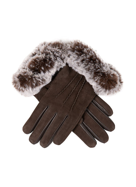 Women's Water-Resistant Three-Point Faux Fur-Lined Nubuck Leather Glov